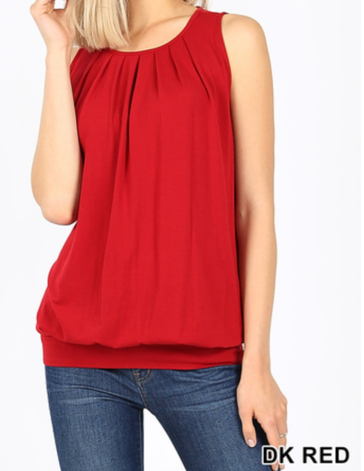 Round Neck Pleated Top with Waistband